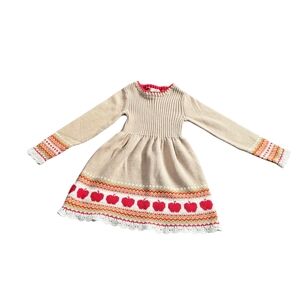 Cynthia Rowley Beige Knit Dress with Red Apple Accents Size 5/6